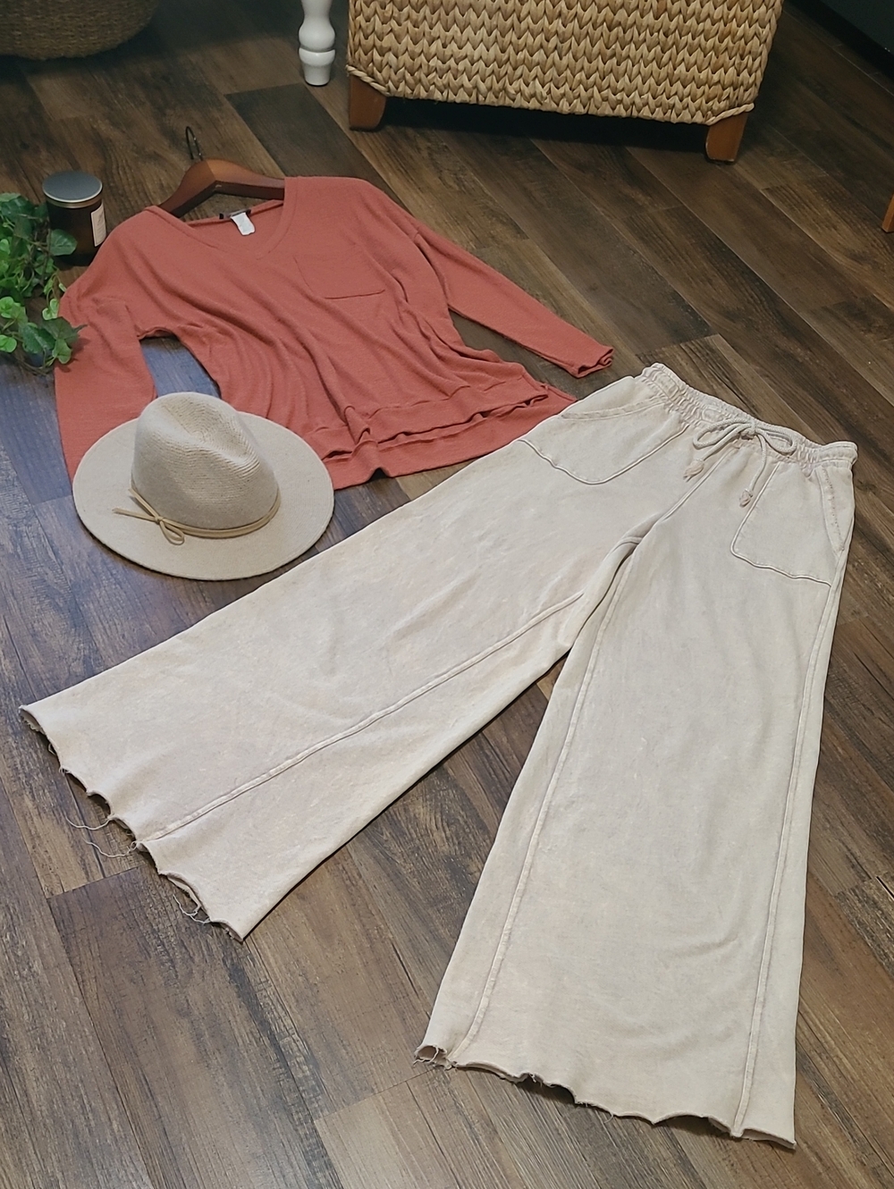 Three Bird Nest Relaxing Robin Wide Leg Pants In Taupe